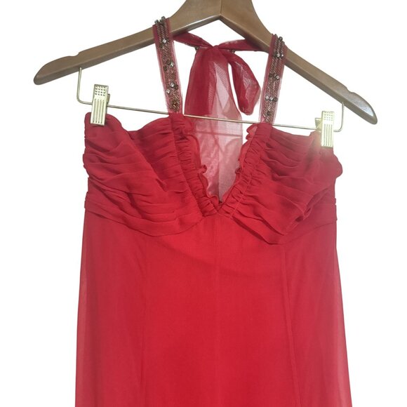Vintage Féraud Womens Red 100% Silk Beaded Sleeveless Halter Long Dress Size 6 - Picture 3 of 10